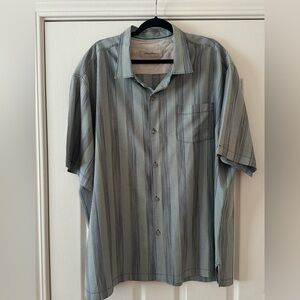 Men’s TOMMY BAHAMA Original Fit 100% Silk Striped Green Casual Dress Shirt 3XL.